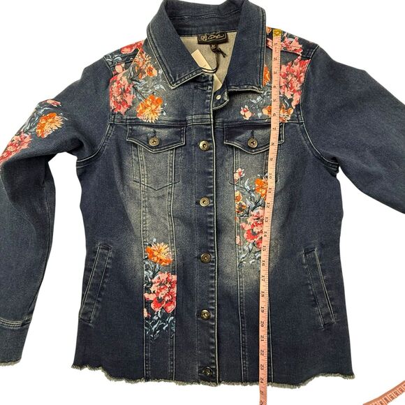 NEW DG2 by Diane Gilman Floral Denim Jean Jacket Women Size Medium Split Cuffs - Picture 11 of 12